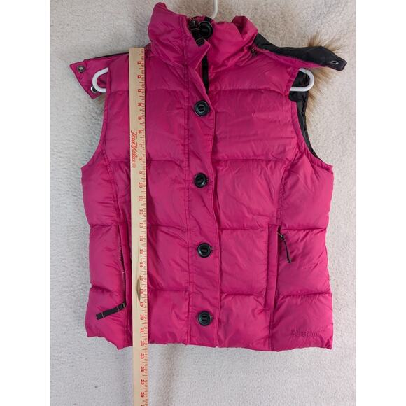 LL Bean Goose Down Vest Pink Womens Medium Removable Hood Fur Trim Zip Pockets - Picture 3 of 16
